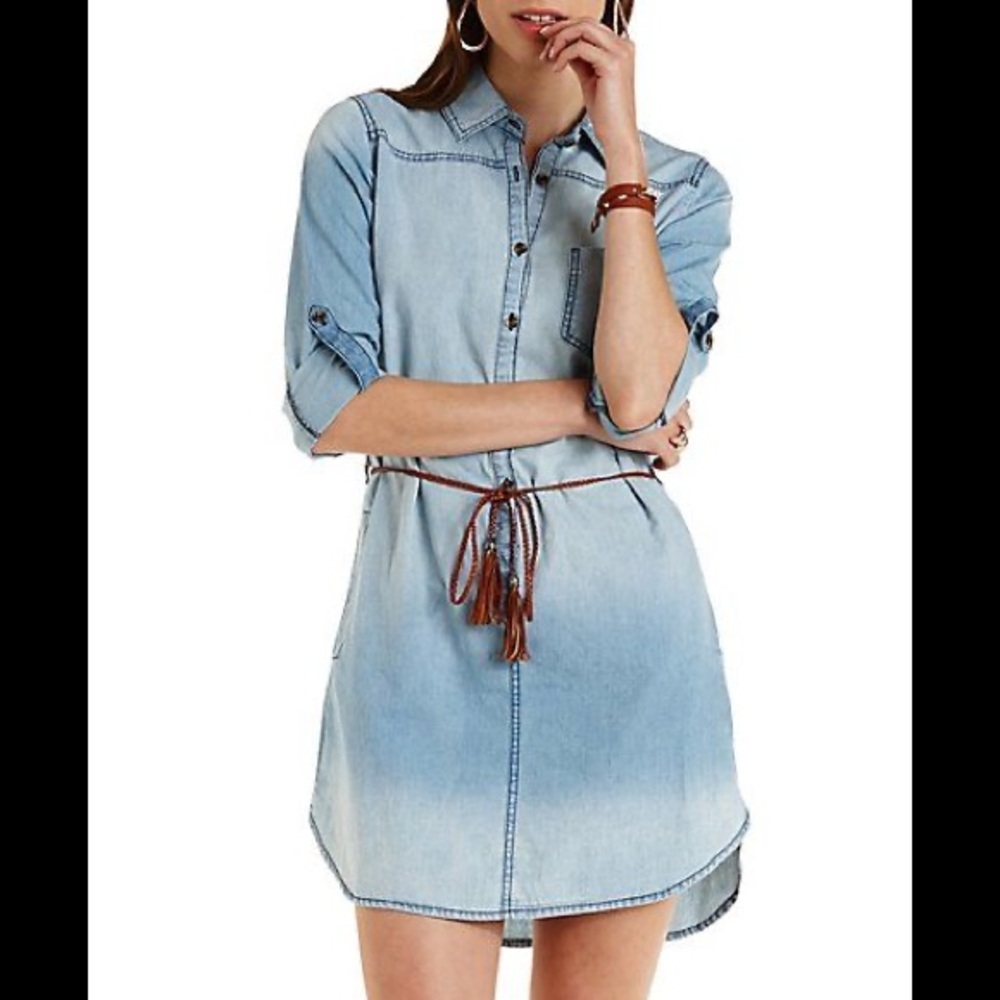 Charlotte Russe Chambray Ombré Belted Dress - Picture 1 of 6